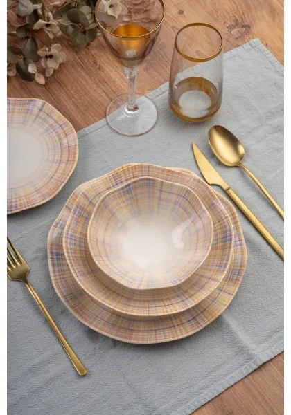 Set de masă din porțelan, 24 piese, portocaliu/albastru