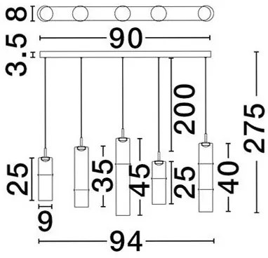 Lustra moderna cu 5 pendule LED, Metal, Sticla, Cognac, SANO