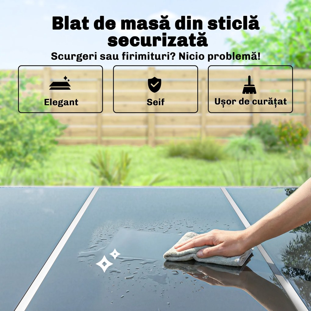 Outsunny Set de Grădină 7 Piese: Masă Dreptunghiulară și 6 Scaune Stivuibile | Aosom Romania