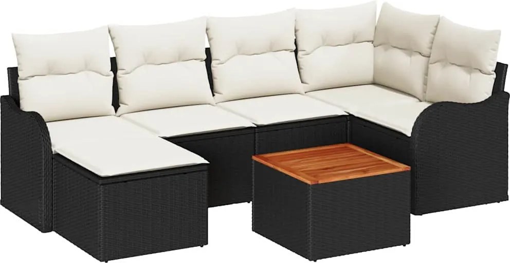 vidaXL Set de canapele pentru grădină 7 pcs Negru și Crem poliratan