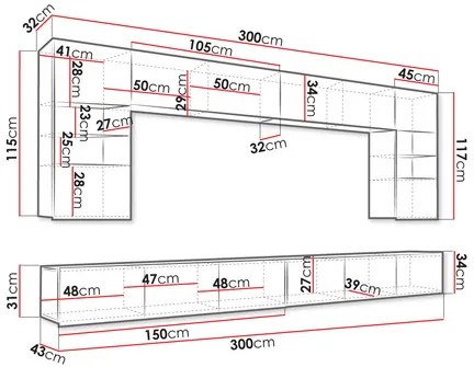 Mobilier living Brolani I (Negru + lucios Negru + Alb + lucios Alb) (cu iluminat LED albastru). 1104540