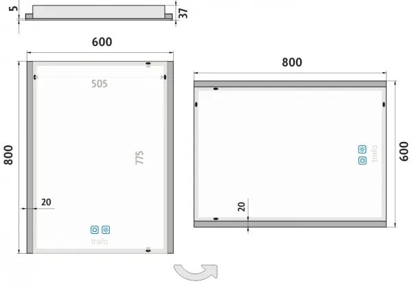 Oglindă LED retroiluminată pentru baie NIMCO ZP 11002VX 3000-6500K 80x60 cm IP44