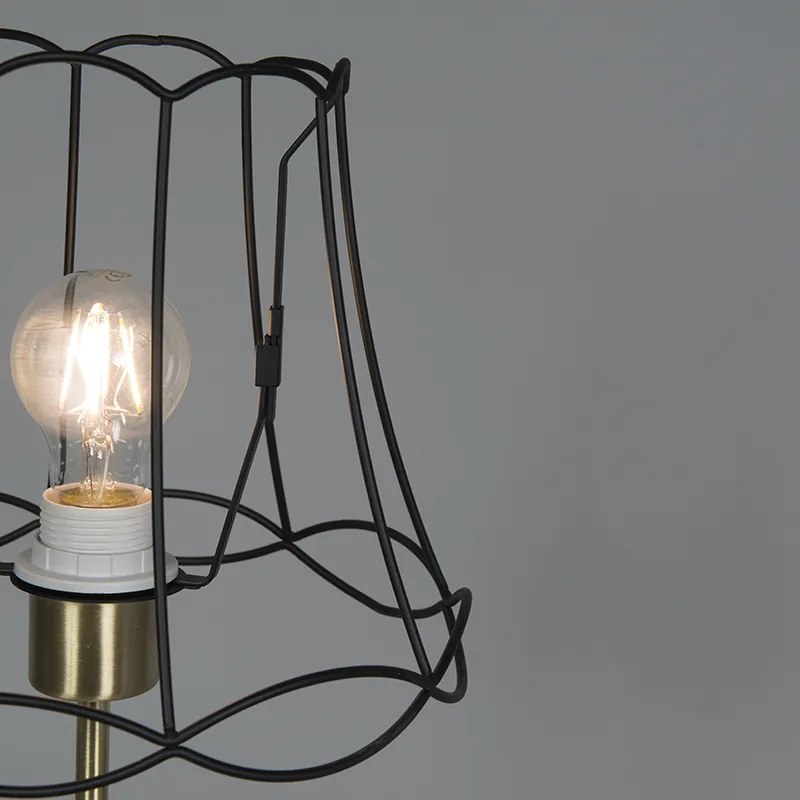 Lampă de masă retro din alamă cu abajur Granny Frame negru 25 cm - Kaso