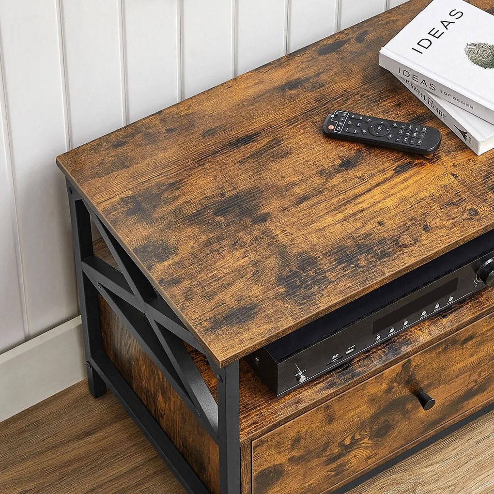 Comoda TV cu sertare, Vasagle, pana la 55 inch, 120x40x50 cm, PAL/otel, maro