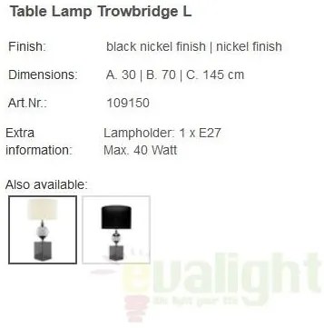 Veioza, lampa de masa LUX, finisaj nickel, H-145cm, Trowbridge L 109150 HZ