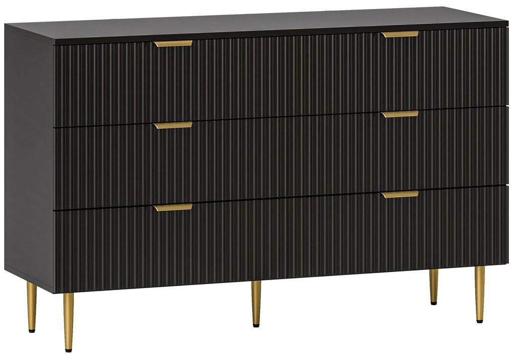 HOMCOM Comodă 6 sertare comodă dormitor mobilier de depozitare modern cu mânere și picioare aurii, 120 x 40 x 76,5 cm, negru | Aosom Romania