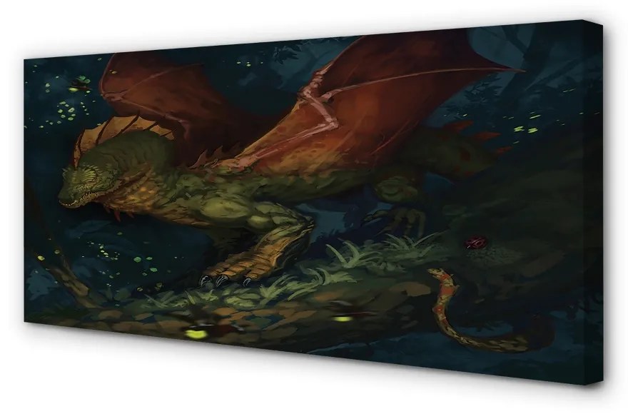 Tablouri canvas dragon verde în pădure