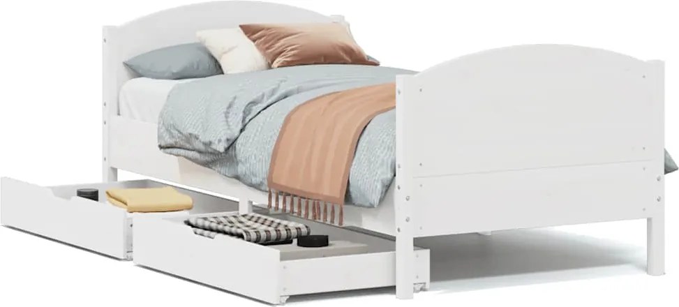 vidaXL Cadru pat fără saltea, alb, 90x190 cm, lemn masiv de pin