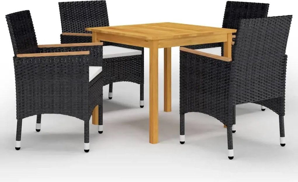 vidaXL Set masă pentru grădină, 5 piese, cu perne, negru