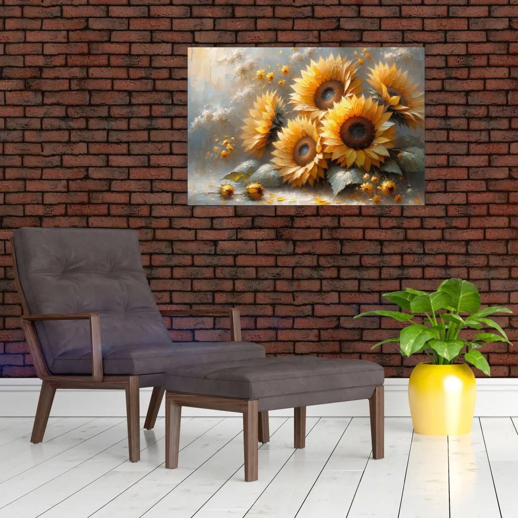 Tablou - Pictură cu floarea-soarelui (90x60 cm)