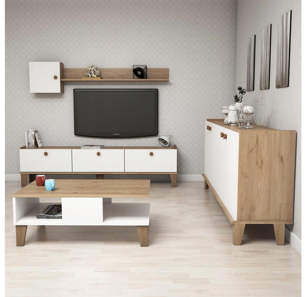 Mobilier living Sommer 3 (Stejar + Alb). 1088212