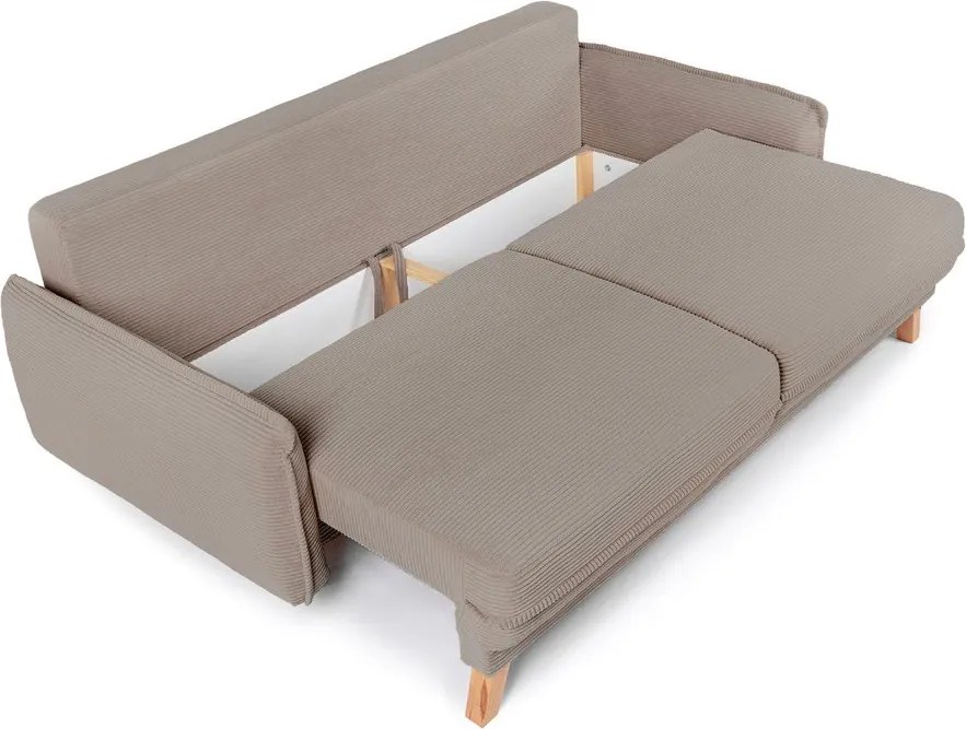 Canapea taupe extensibilă/cu spațiu de depozitare cu tapițerie din catifea reiată 218 cm Tori – Bonami Selection