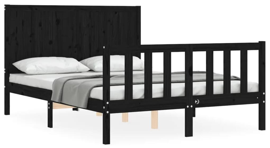3192595 vidaXL Cadru de pat cu tăblie dublu mic, negru, lemn masiv