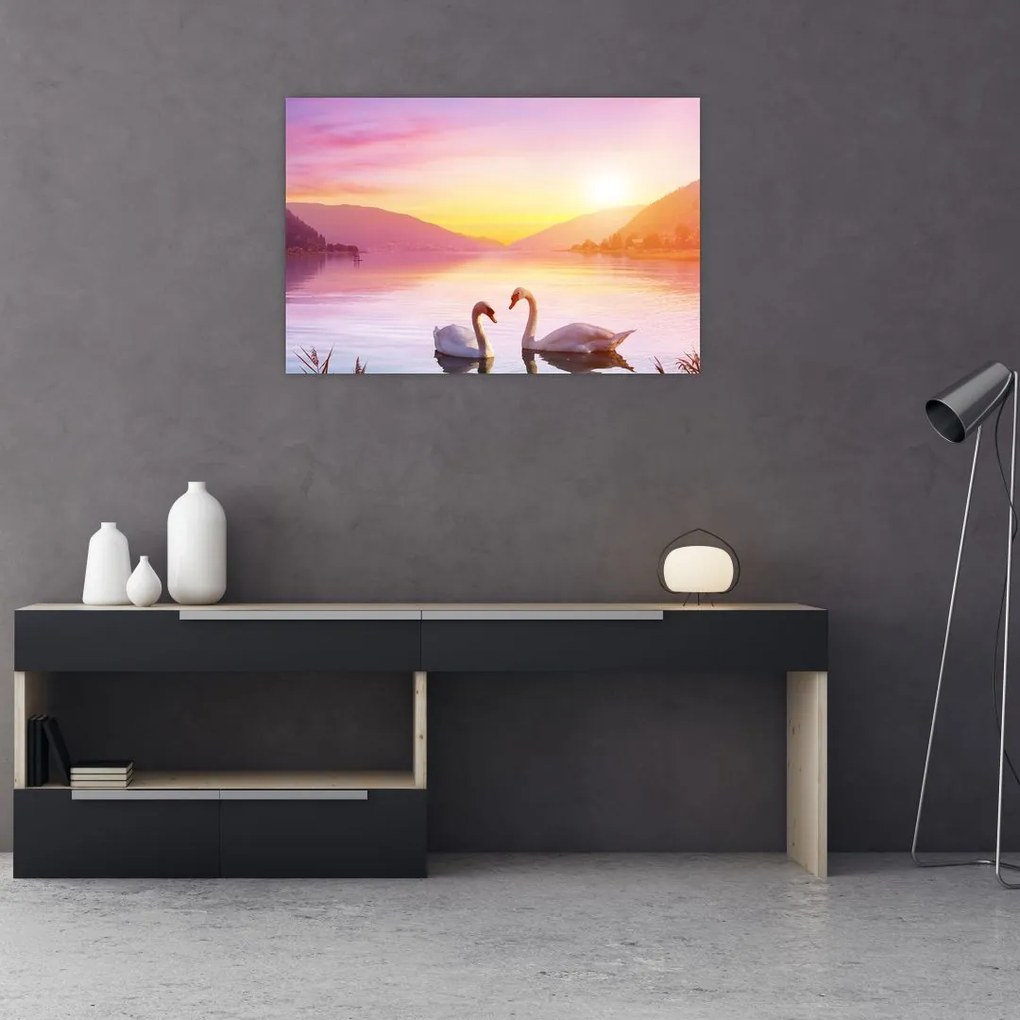 Tablou - Lebăde îndrăgostite (90x60 cm)