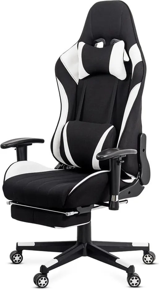 Scaun gaming alb din stofa cu suport de picioare, ergonomic si reglabil OFF 296