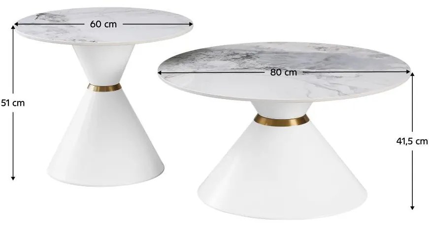 Set 2 măsuță cafea Mavazo (marmură albă + Alb + Auriu) . 1096921