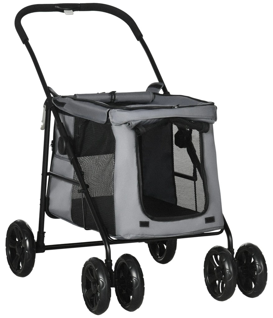 PawHut Pătuț pliabil animale câine pisică pernă inclusă roți cu frână material Oxford 600D 102 x 62 x 105 cm gri | Aosom Romania