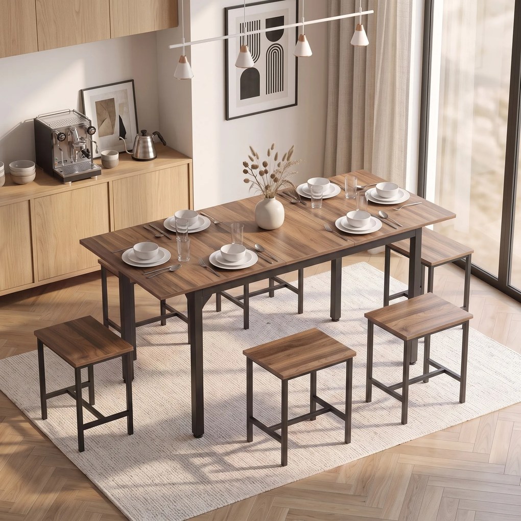 HOMCOM Set Masă Da Dining Extensibil 160 cm Cm, Negru Nuc | Aosom Romania