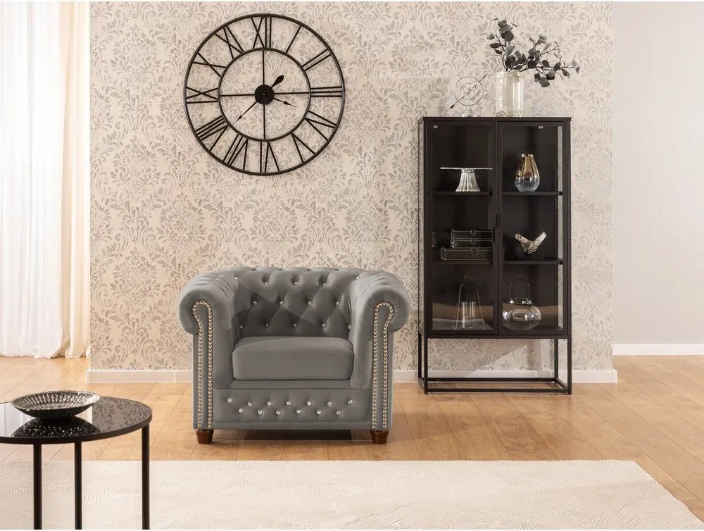 Fotoliu gri chesterfield cu tapițerie din catifea York Blik – Ropez