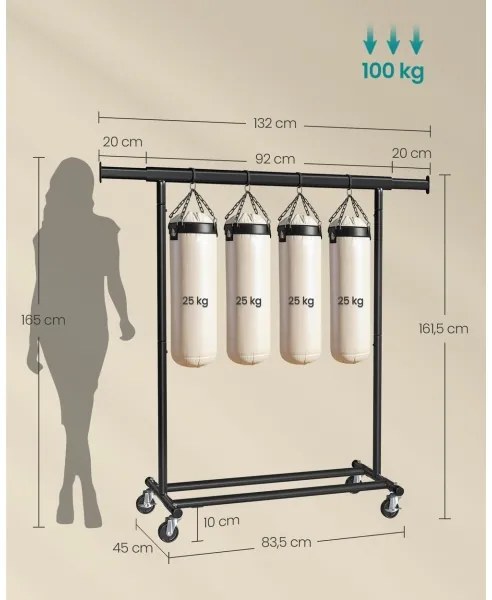 Cuier de podea mobil LINEA, negru