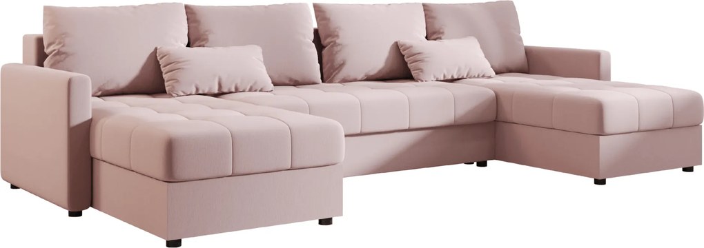 SET Canapea extensibila in U VENORIA 285x146 cm, roz pudra + 2 pernute GRATUIT II. calitate