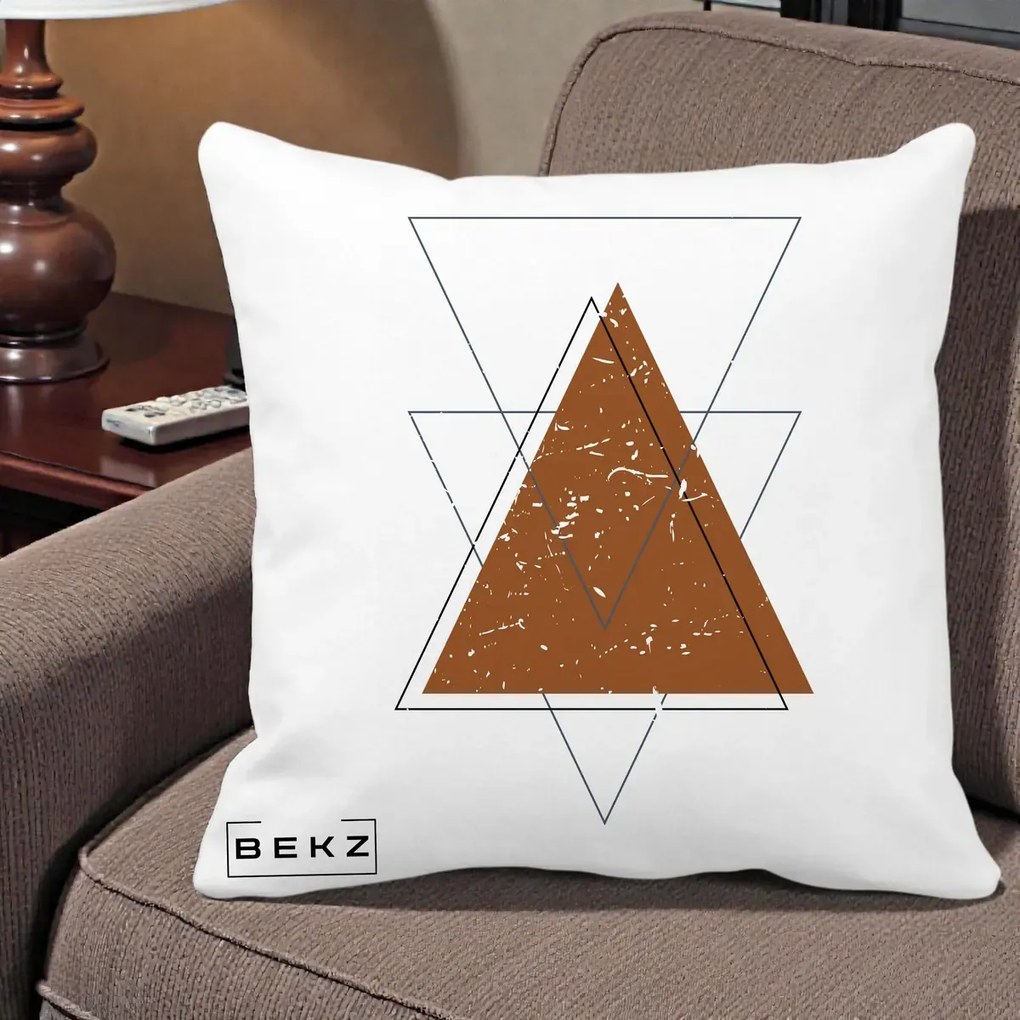 Perna Decorativa Geometric Triunghiuri Sacred, 40x40 cm, Alba Mata, Husa Detasabila, Perna Inclusa, BEKZ®