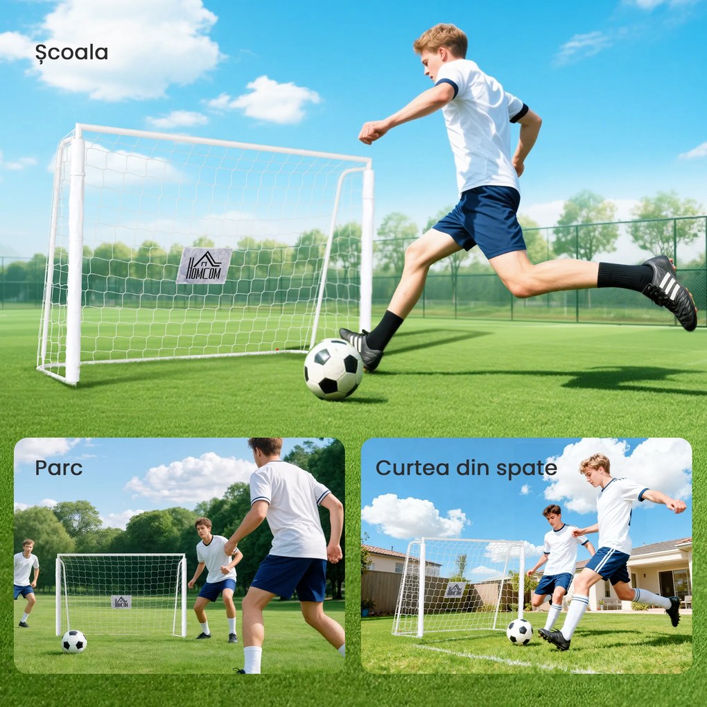 HOMCOM Poartă de Fotbal pentru Adulți și Copii de Grădină cu Țintă Centrală și Stâlpi, 186x62x123 cm, Alb | Aosom Romania