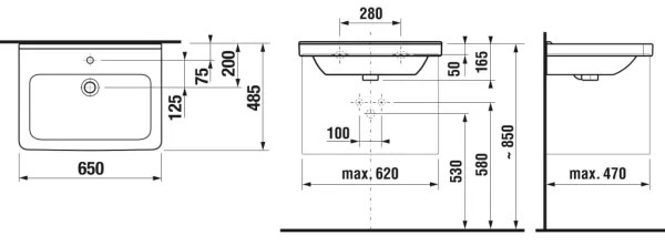 JIKA H8104240001041 - Lavoar suspendat CUBITO 65x48,5 cm ceramică/alb