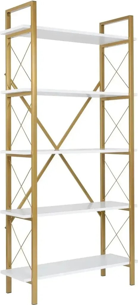 Etajera ELYSIAN, alb/auriu, PAL/metal, 90x34x180 cm