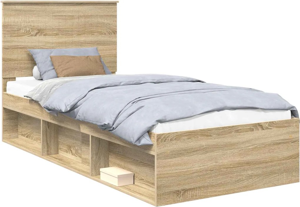 vidaXL Cadru de pat cu headboard Sonoma 90 x 190 cm Lemn de pin masiv