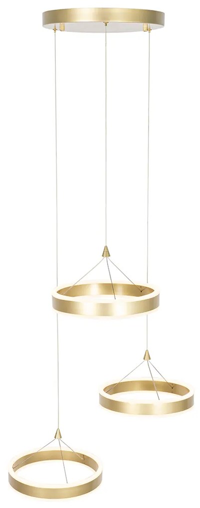 Lampă suspendată din alamă rotundă inclusiv LED cu dimmer în 3 trepte cu 3 lumini - Lyani