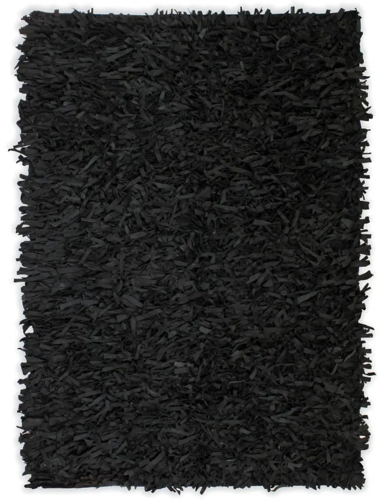 Covor fire lungi, piele naturală, 120x170 cm, negru
