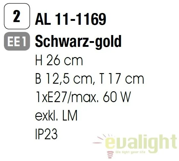 Aplica de perete exterior stil rustic IP23 Taverna AL 11-1169 schwarz-gold OR