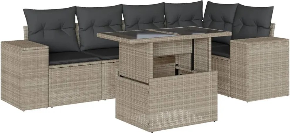 vidaXL Set canapele de grădină cu perne, 6 piese gri deschis poliratan