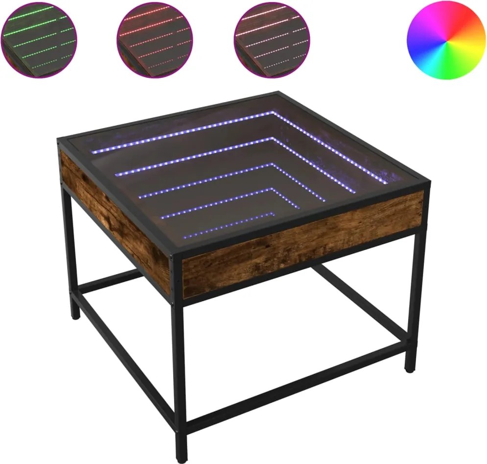 vidaXL Măsuță de cafea cu LED infinity, stejar fumuriu, 50x50x41 cm