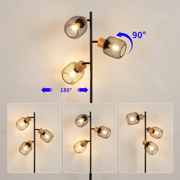 Brilagi - Lampă de podea BASKLITE 3xE27/15W/230V lemn de cauciuc/negru