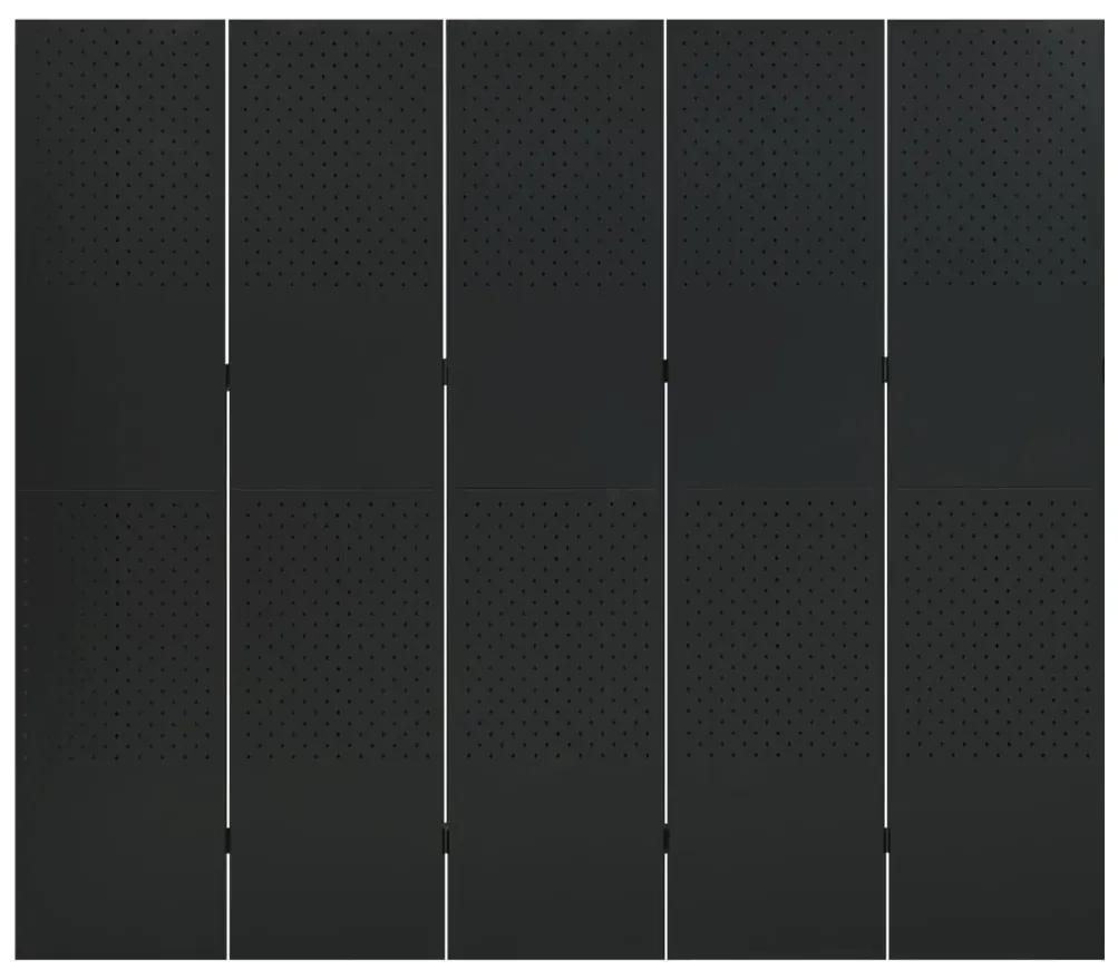 Paravan de camera cu 5 panouri, negru, 200x180 cm, otel Negru, 200 x 180 cm, 1