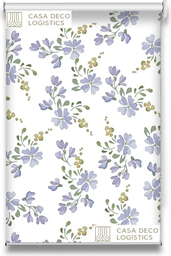 Roletă textilă Floral 8000 albă cu flori mov pastel