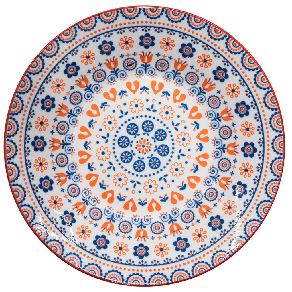 Farfurie adâncă cu model mandala portocalie-albastra de 20 cm