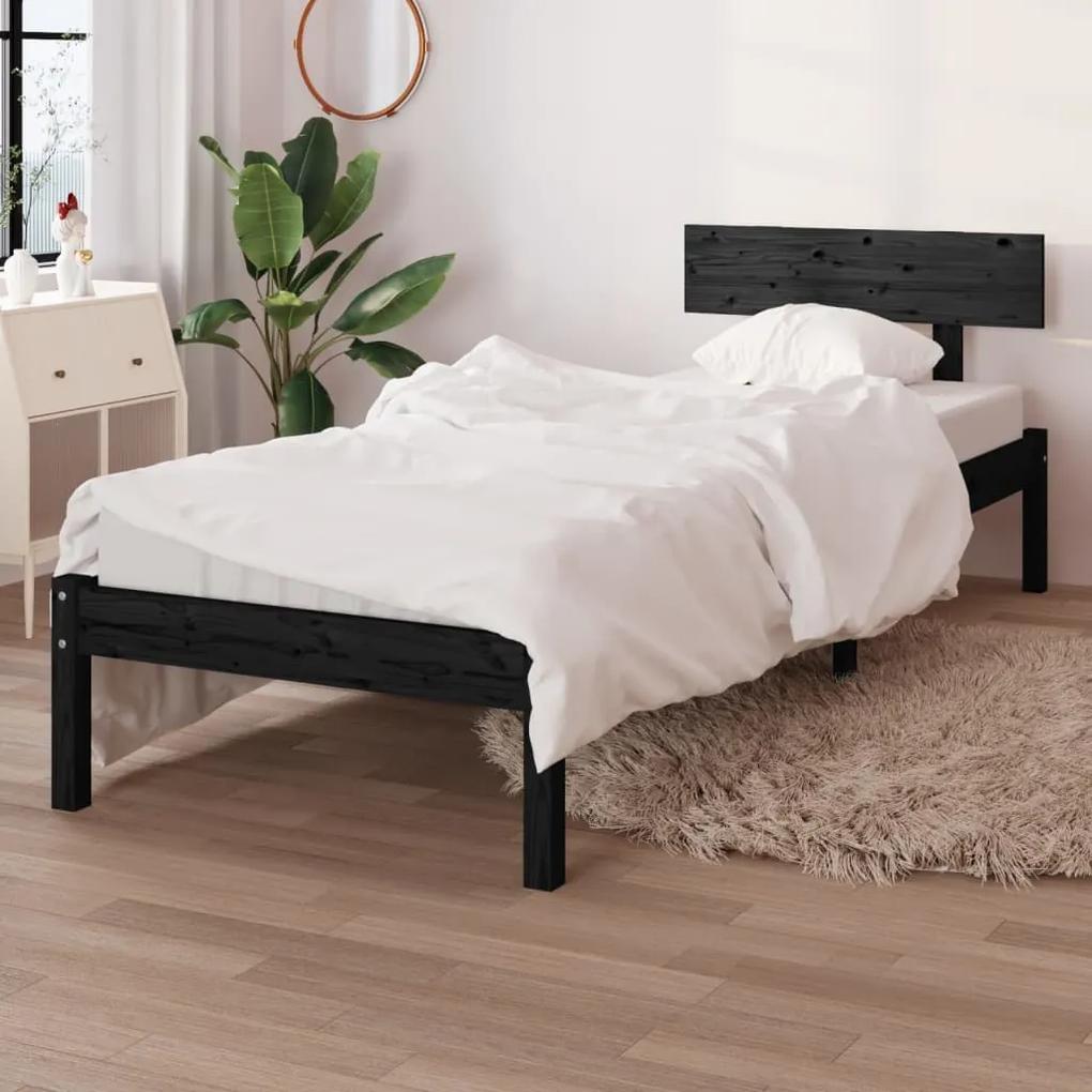 810111 vidaXL Cadru de pat mic single, negru, 75x190 cm, lemn masiv