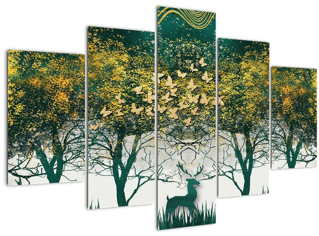 Tablou - Căprioare în pădurea verde (150x105 cm)