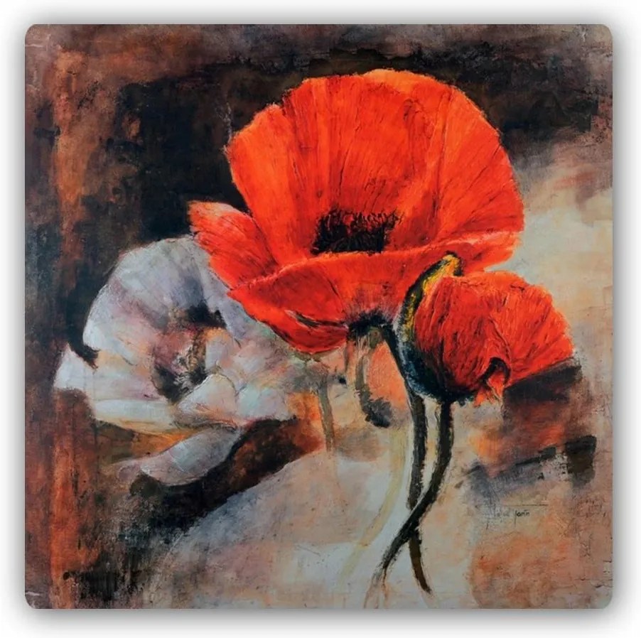 CARO Tablou metalic - Poppies - Still Life 50x50 cm