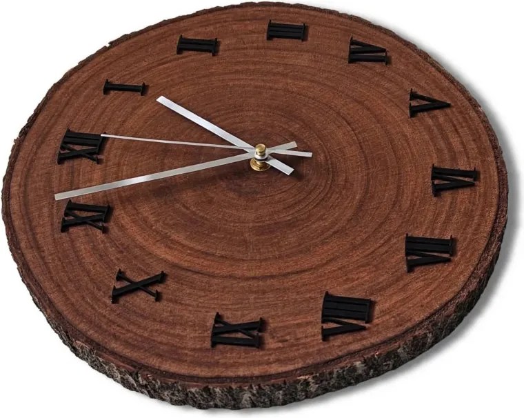 SENTOP | Ceas de perete din lemn cu cifre romane – aspect de lemn natural | KORRO