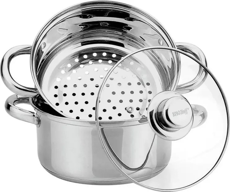 Aparat cu abur Kinghoff KH 3318, 24 cm, 5 litri, 3 piese, Inductie, Inox
