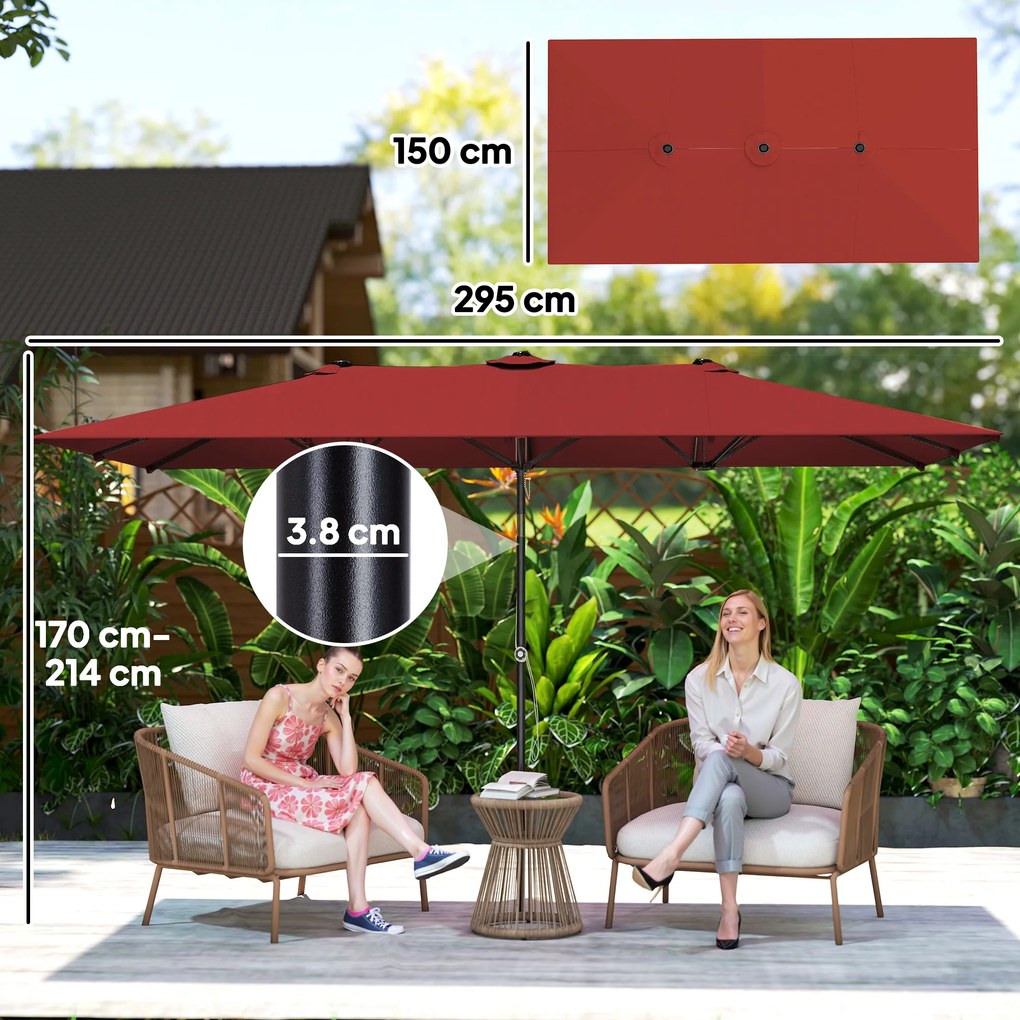 Outsunny Umbrelă mare de soare, reglabilă pe înălțime, înclinabilă, 150x295x170-214 cm, Vișiniu | Aosom Romania