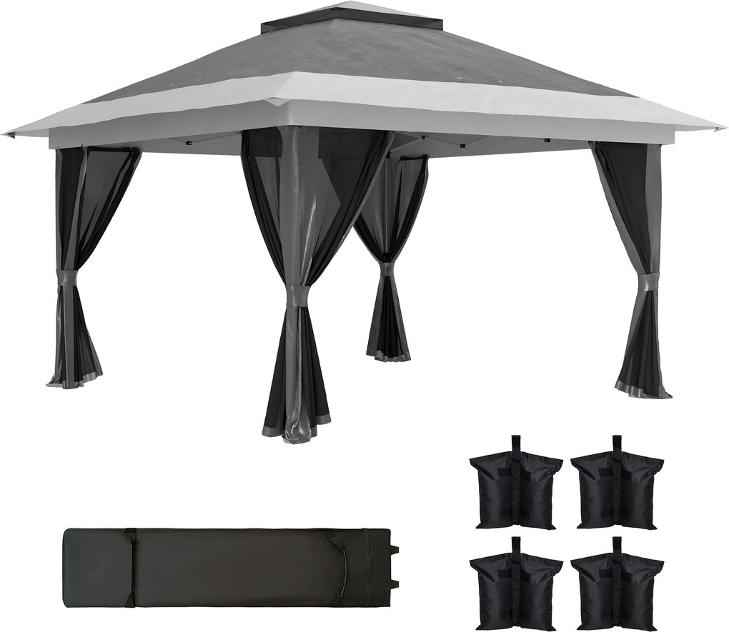 Outsunny Pavilion Pliabil cu Pereți din Plasă, Înălțime Reglabilă și Protecție UV, 356x356x280 cm, Gri | Aosom Romania
