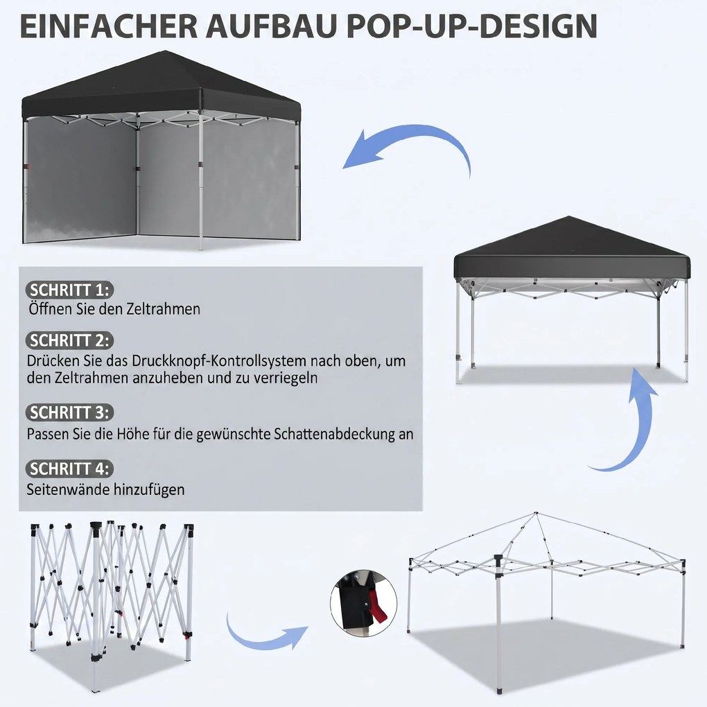 Outsunny Foisor Pop Up 3 x 3 (M) cu 2 pereti laterali, Saci de greutati pentru picioare si geanta de transport, Negru | Aosom Romania