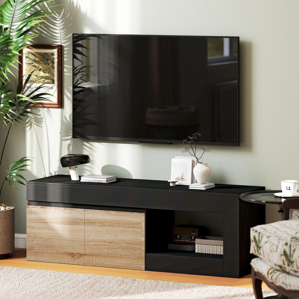 HOMCOM Comodă TV 2 uși pentru televizoare de până la 152,4 cm, mobilier TV cu dulap și poliță deschisă, negru | Aosom Romania