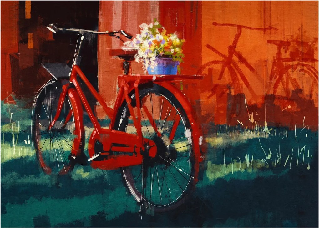 Tablou - Bicicleta roșie, pictură acrilică (70x50 cm)