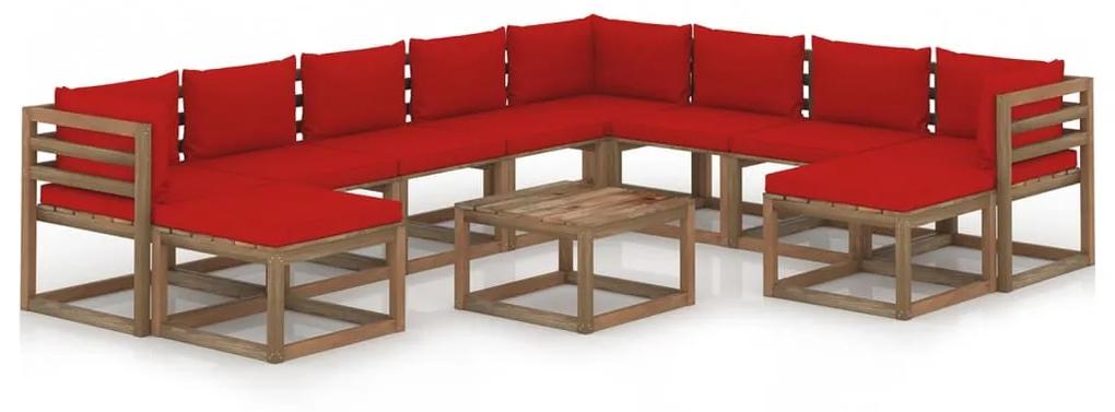 3067578 vidaXL Set mobilier de grădină cu perne roșii, 11 piese